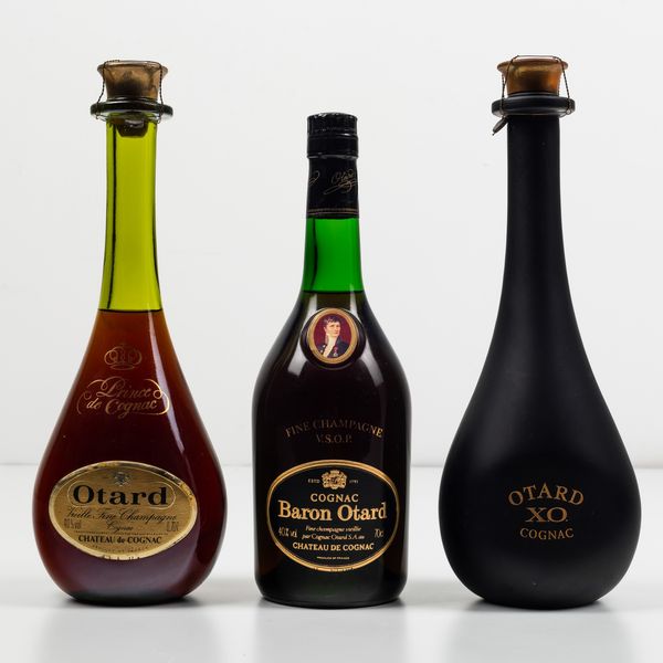 Otard, Cognac X.O.<BR>Otard, Cognac Baron Otard Fine Champagne V.S.O.P.<BR>Otard, Prince de Cognac Vieille Fine Champagne Cognac  - Asta Spirito del tempo  - Associazione Nazionale - Case d'Asta italiane