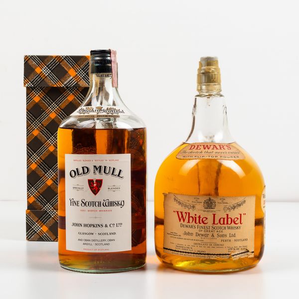 John Hopkins, Old Mull Fine Scotch Whisky<BR>Dewar's, White Label Finest Scotch Whisky  - Asta Spirito del tempo  - Associazione Nazionale - Case d'Asta italiane