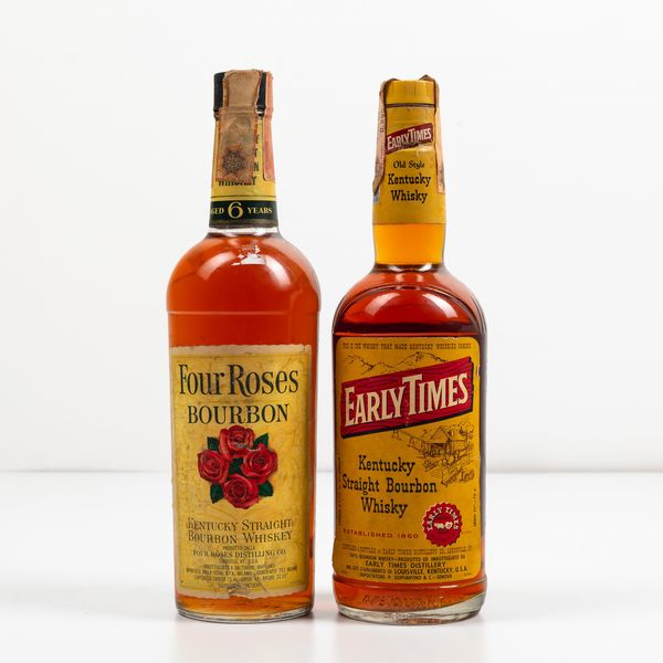Four Roses, Kentucky Straight Bourbon Whiskey 6 years old<BR>Early Times, Kentucky Straight Bourbon Whisky  - Asta Spirito del tempo  - Associazione Nazionale - Case d'Asta italiane