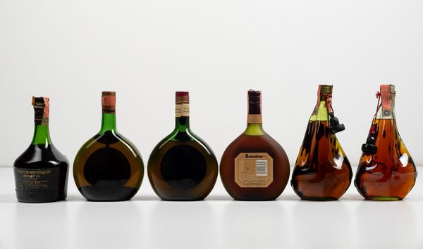 Samalens, Bas Armagnac Tre Stelle<BR>Malliac Casque d�Or, Grand Armagnac<BR>Monte Squiou, Armagnac XO<BR>Gerland, Bas Armagnac<BR>Samalens, Armagnac V.S.O.P.  - Asta Spirito del tempo  - Associazione Nazionale - Case d'Asta italiane