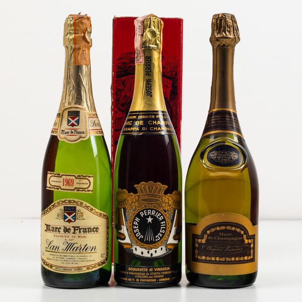 San Marten, Marc de France<BR>Joseph Perrier, Marc de Champagne<BR>Veuve Clicquot Ponsardin, Marc de Champagne  - Asta Spirito del tempo  - Associazione Nazionale - Case d'Asta italiane