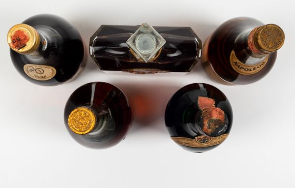 Blanchard, Napoleon French Brandy V.S.O.P.<BR>Andre Garcon, Kingston Napoleon Fine Brandy V.V.O.P.<BR>Semp�, Armagnac Extra<BR>French Brandy Napoleon<BR>De la Fargue, French Brandy V.V.S.O.P  - Asta Spirito del tempo  - Associazione Nazionale - Case d'Asta italiane