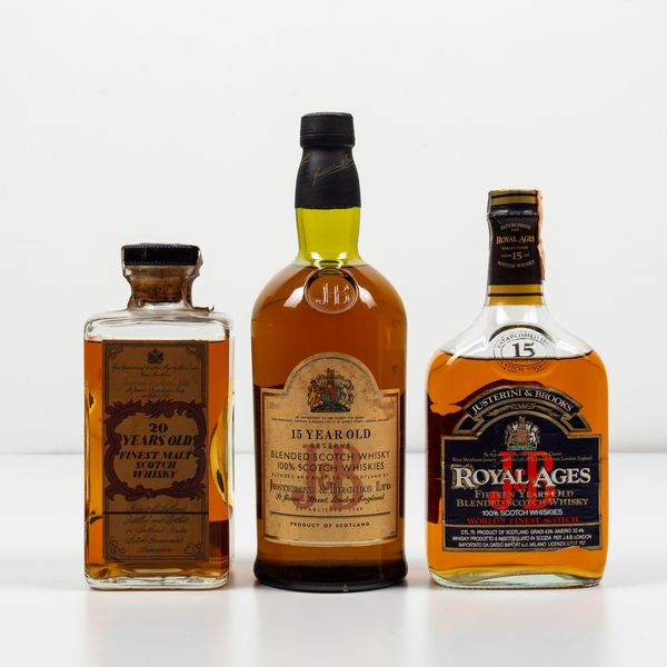 Justerini & Brooks, Finest Malt Scotch Whisky 20 years old<BR>Justerini & Brooks, Blended Scotch Whisky 15 years old<BR>Justerini & Brooks, Blended Scotch Whisky Royal Ages 15 years old  - Asta Spirito del tempo  - Associazione Nazionale - Case d'Asta italiane
