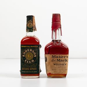 Anderson Club, Kentucky Straight Bourbon Whisky 6 years old<BR>Maker's Mark, Kentucky Straight Bourbon Whisky  - Asta Spirito del tempo  - Associazione Nazionale - Case d'Asta italiane