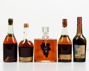 Blanchard, Napoleon French Brandy V.S.O.P.<BR>Andre Garcon, Kingston Napoleon Fine Brandy V.V.O.P.<BR>Semp�, Armagnac Extra<BR>French Brandy Napoleon<BR>De la Fargue, French Brandy V.V.S.O.P  - Asta Spirito del tempo  - Associazione Nazionale - Case d'Asta italiane