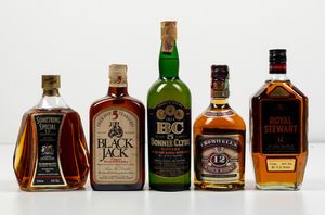 Black Jack, Finest Scotch Whisky 5 years old<BR>Something Special, Scotch Whisky 12 years old<BR>Bonnie Clyde, Blended Scotch Whisky 5 years old<BR>Cromwell�s, Scotch Whisky 12 years old<BR>Royal Stewart, Scotch Whisky 12 years old  - Asta Spirito del tempo  - Associazione Nazionale - Case d'Asta italiane