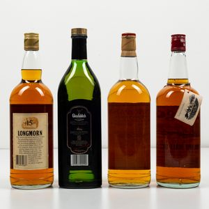 Longmorn, Pure Highland Malt Scotch Whisky 15 years old<BR>Glenfiddich, Pure Malt Scotch Whisky Special Old Reserve<BR>Glenmorangie, Single Highland Malt Scotch Whisky 10 years old<BR>Inchgower, Highland Malt Scotch Whisky 12 years old  - Asta Spirito del tempo  - Associazione Nazionale - Case d'Asta italiane