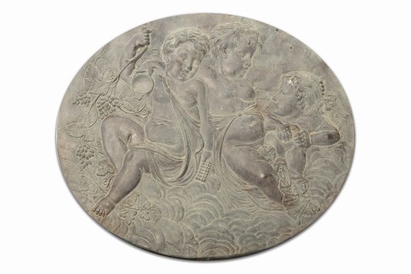 Grande placca ovale in bronzo con scena bacchica, fine secolo XIX - inizi secolo XX  - Asta Incanti d'Arte - Associazione Nazionale - Case d'Asta italiane