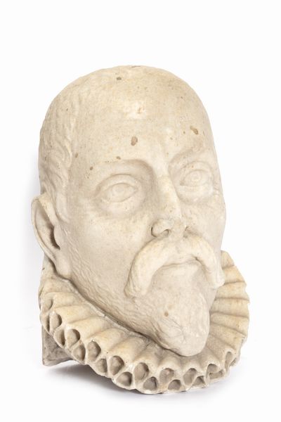 Scultura in marmo raffigurante testa virile con gorgiera, secolo XVII  - Asta Incanti d'Arte - Associazione Nazionale - Case d'Asta italiane