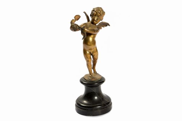 Angioletto in bronzo dorato, su base in marmo, Francia secolo XIX  - Asta Incanti d'Arte - Associazione Nazionale - Case d'Asta italiane