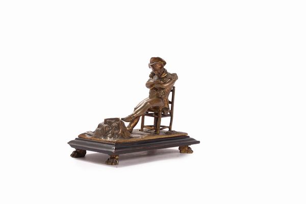 Piccola scultura in bronzo raffigurante Napoleone pensoso, secolo XIX  - Asta Incanti d'Arte - Associazione Nazionale - Case d'Asta italiane