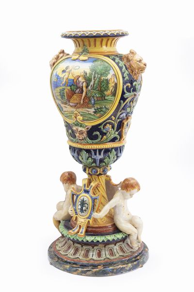 Vaso a due corpi in maiolica istoriata con scene mitologiche, fine secolo XIX  - Asta Incanti d'Arte - Associazione Nazionale - Case d'Asta italiane