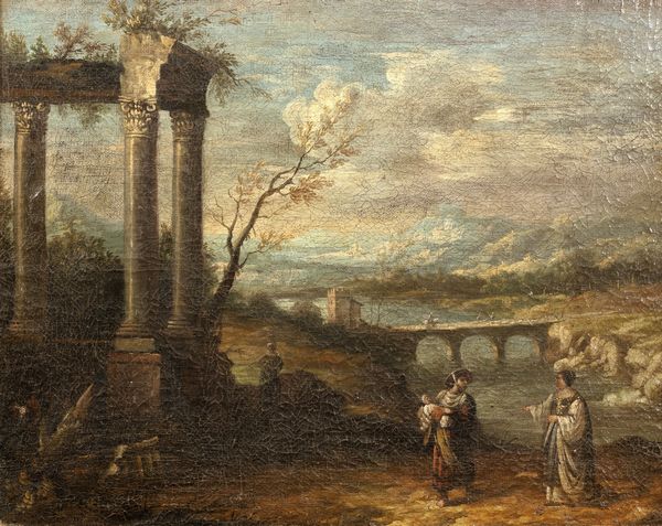 Scuola napoletana, secolo XVIII : Paesaggio con rovine antiche  - Asta Incanti d'Arte - Associazione Nazionale - Case d'Asta italiane