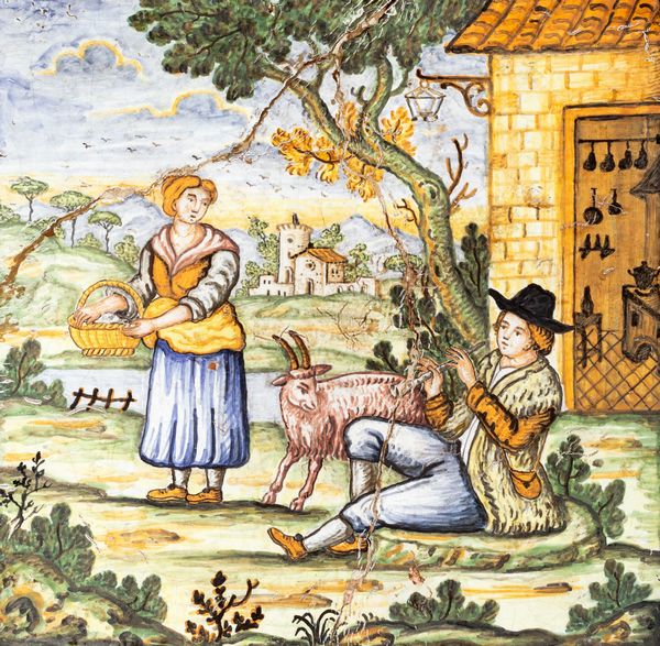 Due formelle in maiolica policroma raffiguranti scene contadine  - Asta Incanti d'Arte - Associazione Nazionale - Case d'Asta italiane