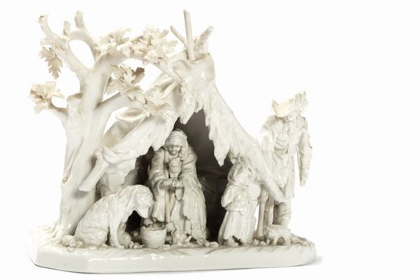 Gruppo scultoreo in porcellana bianca raffigurante famiglia di contadini in inverno, fine secolo XIX - inizi secolo XX  - Asta Incanti d'Arte - Associazione Nazionale - Case d'Asta italiane