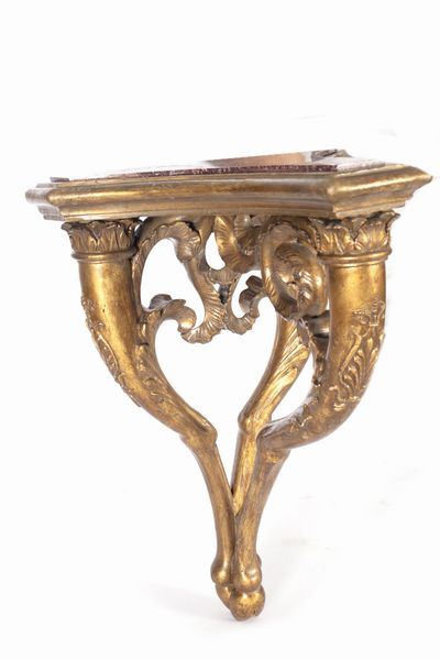 Mensola in legno dorato con piano in porfido, Carlo X  - Asta Incanti d'Arte - Associazione Nazionale - Case d'Asta italiane