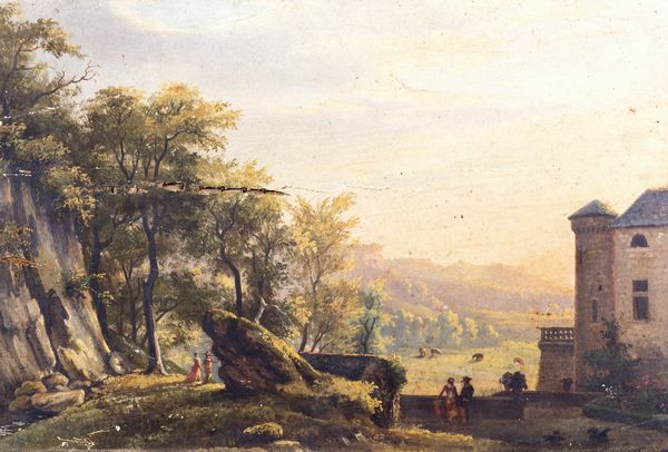 Scuola italiana, secolo XVIII : Veduta del parco di una villa con astanti  - Asta Incanti d'Arte - Associazione Nazionale - Case d'Asta italiane