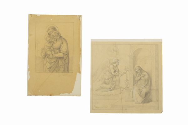 Scuola purista romana, secolo XIX : Annunciazione; e Madonna con Bambino  - Asta Incanti d'Arte - Associazione Nazionale - Case d'Asta italiane