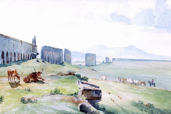 Scuola romana, secolo XX : Veduta dell'Acquedotto Claudio  - Asta Incanti d'Arte - Associazione Nazionale - Case d'Asta italiane