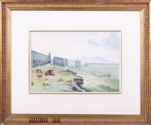 Scuola romana, secolo XX : Veduta dell'Acquedotto Claudio  - Asta Incanti d'Arte - Associazione Nazionale - Case d'Asta italiane
