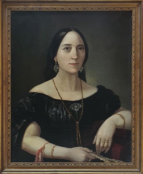 Scuola italiana, secolo XIX : Ritratto di gentildonna a mezzo busto, in abito scuro con ventaglio  - Asta Incanti d'Arte - Associazione Nazionale - Case d'Asta italiane