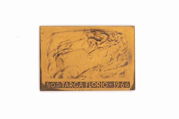 DUILIO CAMBELLOTTI : Placca in bronzo della cinquantesima edizione della Targa Florio, 1966  - Asta Incanti d'Arte - Associazione Nazionale - Case d'Asta italiane
