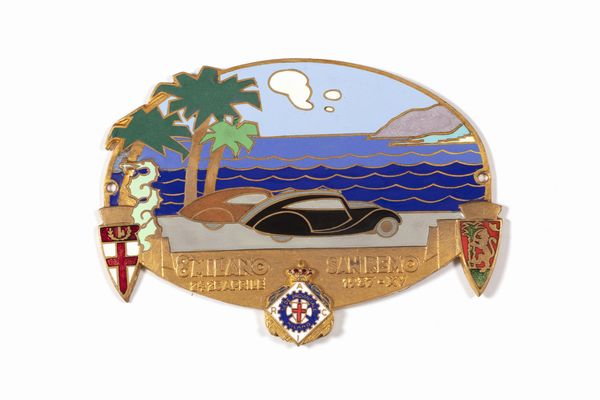 Placca in metallo e smalti dell'VIII edizione della Milano -Sanremo, 24-25 aprile 1937  - Asta Incanti d'Arte - Associazione Nazionale - Case d'Asta italiane