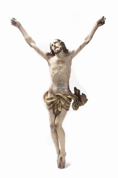 Antico crocifisso in legno laccato policromo  - Asta Incanti d'Arte - Associazione Nazionale - Case d'Asta italiane