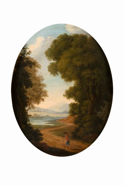 Scuola romana, fine secolo XVIII - inizi secolo XIX : Due paesaggi con viandanti  - Asta Incanti d'Arte - Associazione Nazionale - Case d'Asta italiane