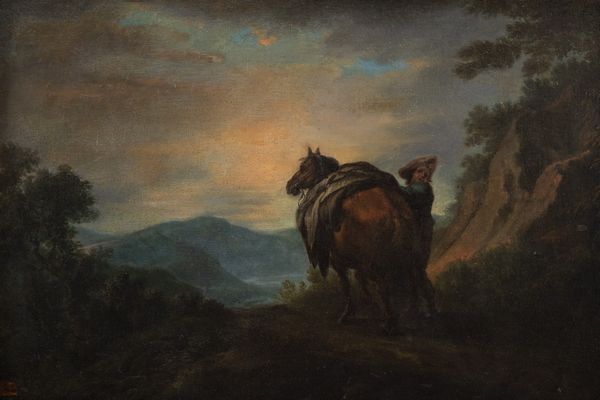 Scuola fiamminga, secolo XVII : Paesaggio con viandante  - Asta Incanti d'Arte - Associazione Nazionale - Case d'Asta italiane