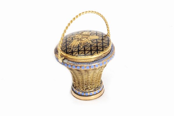 Orologio in oro con smalti, a forma di cestino, Francia inizi secolo XIX  - Asta Incanti d'Arte - Associazione Nazionale - Case d'Asta italiane