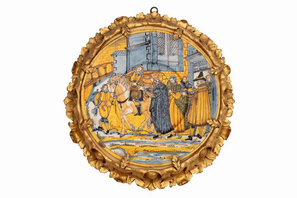 Antico piatto in maiolica policroma con scena istoriata  - Asta Incanti d'Arte - Associazione Nazionale - Case d'Asta italiane