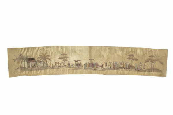 Ricamo su seta raffigurante cerimonia con corteo in un paesaggio, Cina secolo XIX  - Asta Incanti d'Arte - Associazione Nazionale - Case d'Asta italiane