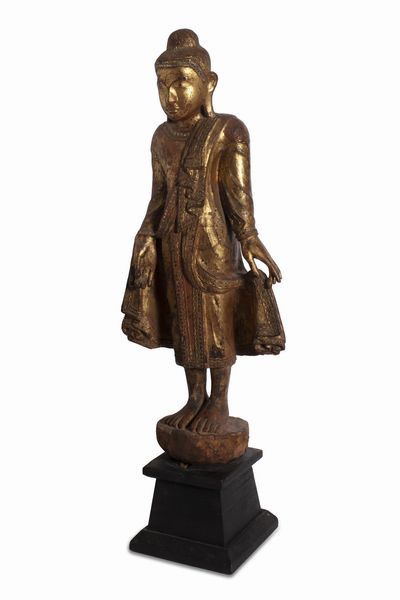 Buddha Thai in legno intagliato e dorato, secolo XIX  - Asta Incanti d'Arte - Associazione Nazionale - Case d'Asta italiane
