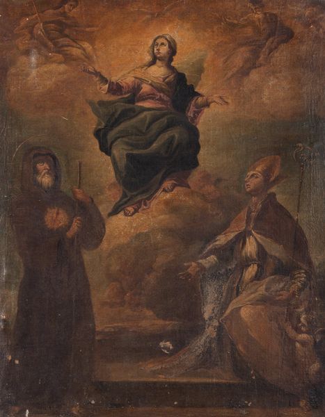 Scuola dell'Italia meridionale, secolo XVIII : Madonna in gloria con Trinit, San Francesco di Paola e San Gennaro  - Asta Incanti d'Arte - Associazione Nazionale - Case d'Asta italiane