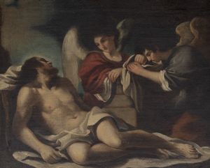 Da Guercino : Compianto di Cristo tra due Angeli  - Asta Incanti d'Arte - Associazione Nazionale - Case d'Asta italiane