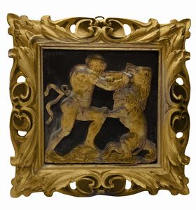Scuola italiana, secolo XVII - Ercole che lotta con il leone di Nemea
