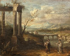 Scuola napoletana, secolo XVIII - Paesaggio con rovine antiche