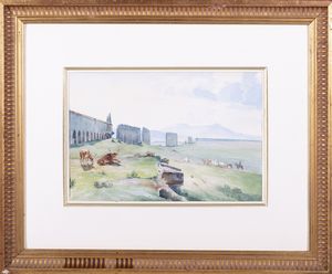 Scuola romana, secolo XX : Veduta dell'Acquedotto Claudio  - Asta Incanti d'Arte - Associazione Nazionale - Case d'Asta italiane