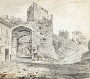 Pittore inglese attivo a Roma, secolo XIX - Veduta di Porta San Lorenzo