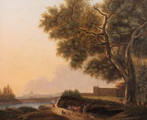 Scuola italiana, inizi del secolo XIX - Veduta di Roma con la Basilica di San Pietro in lontananza
