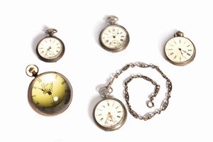 Lotto composto da quattro orologi da tasca e uno da tavolo Omega, secolo XIX  - Asta Incanti d'Arte - Associazione Nazionale - Case d'Asta italiane
