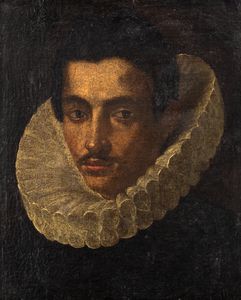 Scuola italiana, secolo XVII - Ritratto di giovane gentiluomo a mezzo busto, con gorgiera