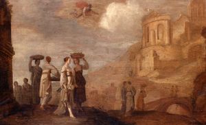 Balthasar Van der Veen : Paesaggio con Mercurio che appare ad Aglauro ed Erse  - Asta Incanti d'Arte - Associazione Nazionale - Case d'Asta italiane