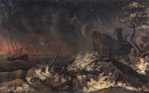 Scuola italiana, secolo XVIII - Marina in tempesta