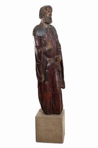 Scultura in legno policromo raffigurante santo, Italia settentrionale secolo XIV  - Asta Incanti d'Arte - Associazione Nazionale - Case d'Asta italiane