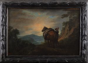 Scuola fiamminga, secolo XVII : Paesaggio con viandante  - Asta Incanti d'Arte - Associazione Nazionale - Case d'Asta italiane