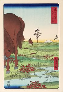 Hiroshige - Xilografia giapponese raffigurante la Piana di Kogane nella Provincia di Shimosa, Giappone secolo XX