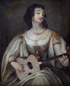 Scuola fiamminga, secolo XVIII - Giovane suonatrice di chitarra