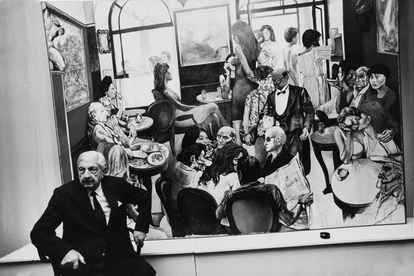 Franco Fiori : Giorgio De Chirico davanti a Caff� Greco di Renato Guttuso  - Asta Fotografia - Associazione Nazionale - Case d'Asta italiane